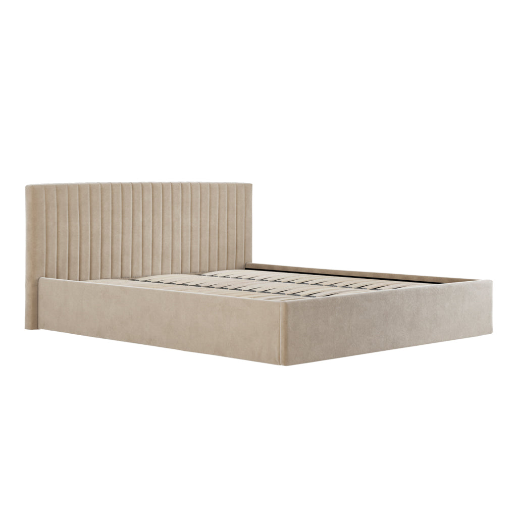 Berlin Beige Velvet Ottoman Super King Size Bed